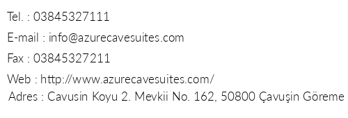 Azure Cave Suites telefon numaralar, faks, e-mail, posta adresi ve iletiim bilgileri